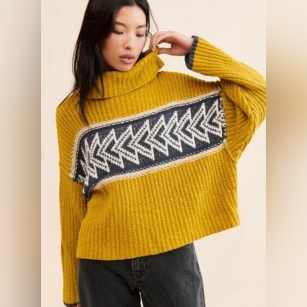 Free People Greater Than Cowl Neck Turtleneck Sweater "Olivia" Arrow- S
